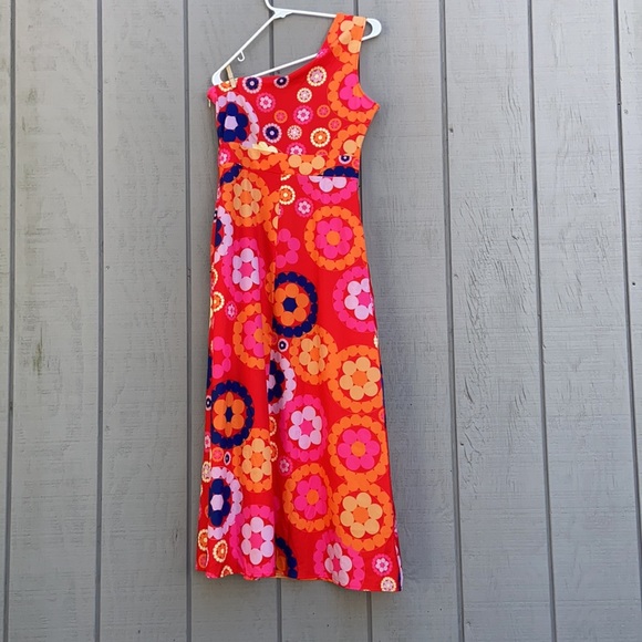 70s style one shoulder flower power dress local boutique recycled polyester - Picture 2 of 3